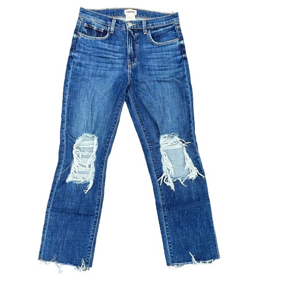 Lagence Jeans Womens Distressed High Rise Ankle Stretch Straight Leg Raw Hem 27 - Picture 1 of 7